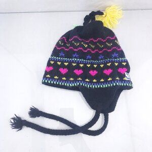 Merkley Canada Hand-knit Winter Ski Beanie Hat Hearts Pom Pom